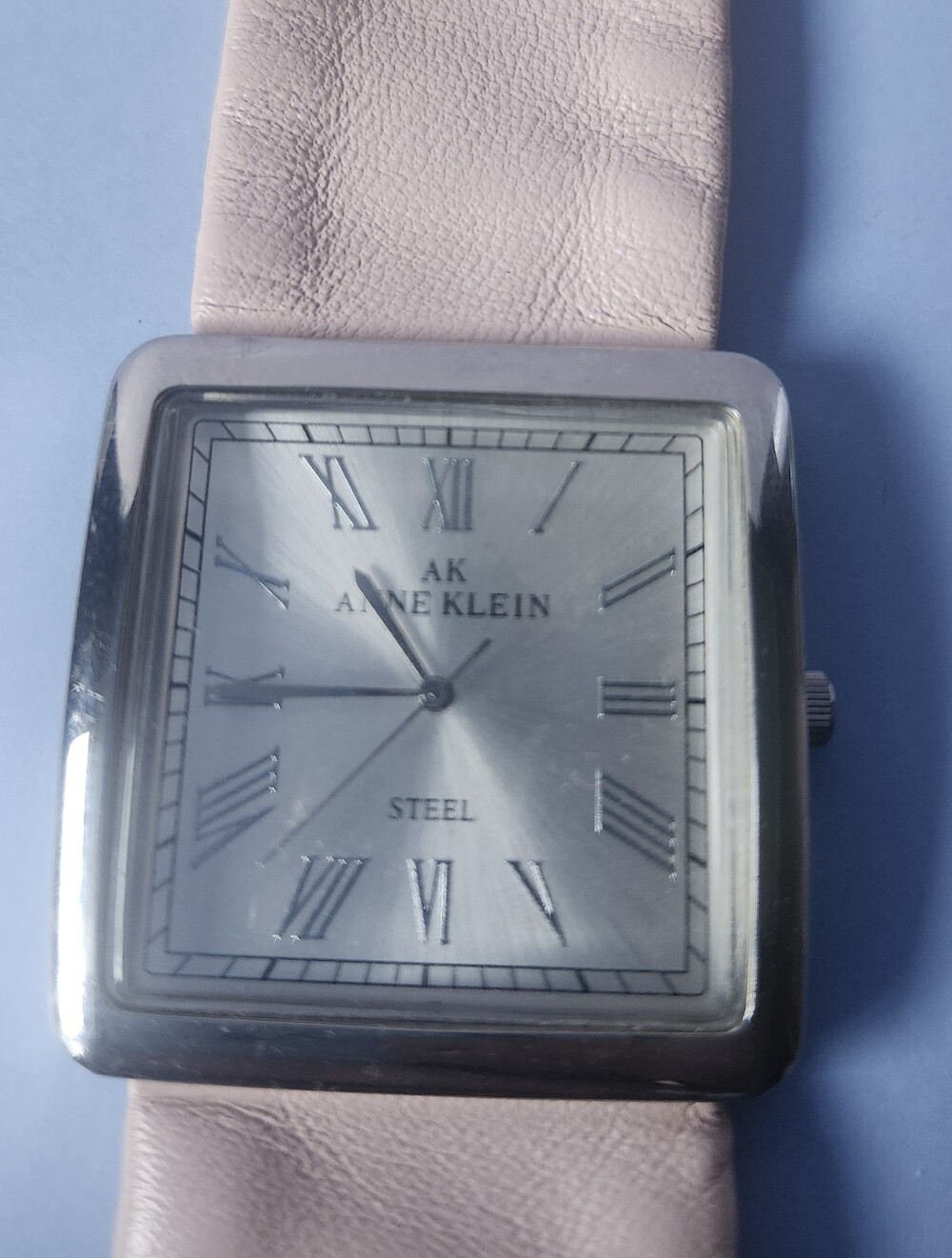 Anne Klein Square Silver Dial Watch Pink Leather Belt Buckle Band New Battery